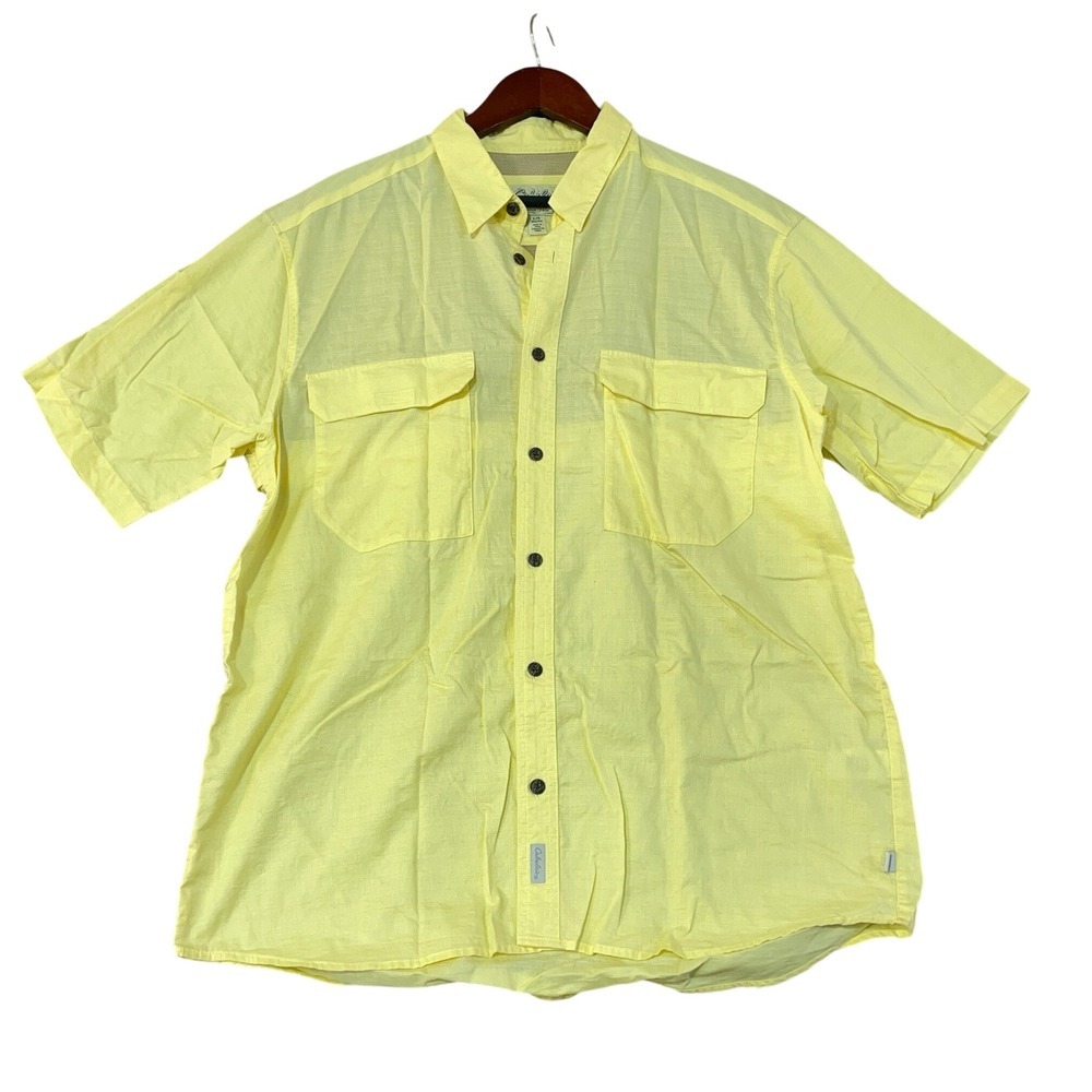Cabela's Men's L Yellow Fishing Short Sleeve Shirt Cotton